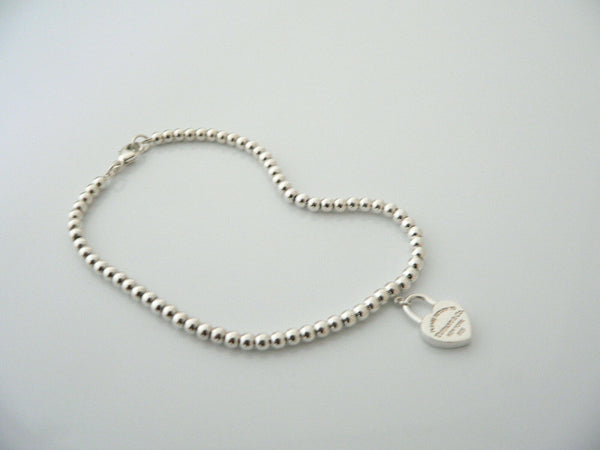 Tiffany & Co Return to Heart Padlock Mini Ball Bead Bracelet 7.2 Inch Gift Love
