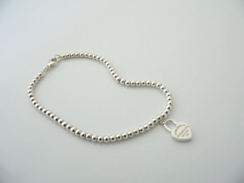Tiffany & Co Return to Heart Padlock Mini Ball Bead Bracelet 7.2 Inch Gift Love