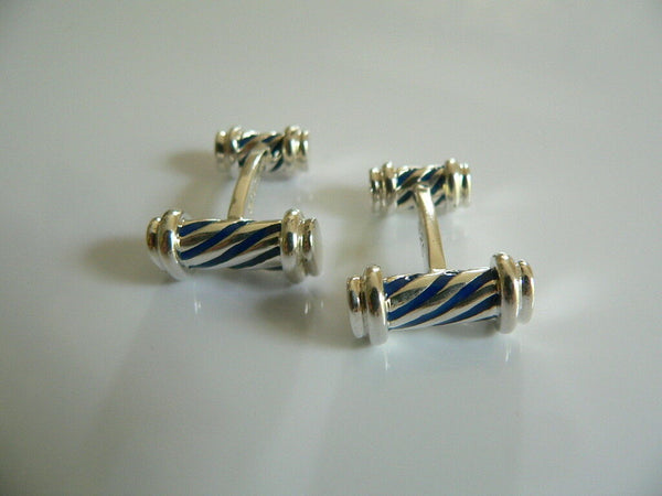 Tiffany & Co Silver Blue Enamel Column Cuff Link Cufflink Cufflinks Gift Love