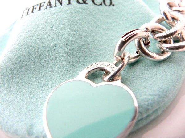 Tiffany & Co Blue Enamel Heart Bracelet Silver Bangle Charm Clasp Gift Pouch Art