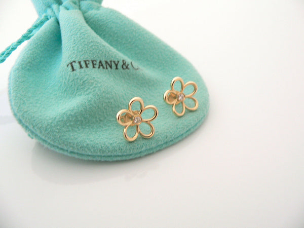 Tiffany & Co Diamonds 18K Gold Flower Earrings Studs Nature Gemstone Gift Pouch
