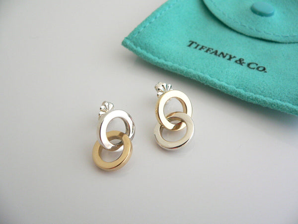 Tiffany & Co Silver 18K Gold Circles Dangling Dangle Earrings Gift Pouch Love