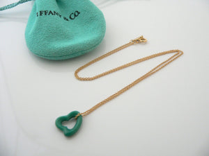 Tiffany & Co 18K Gold Turquoise Heart Necklace Gemstone Pendant Gift Pouch Love