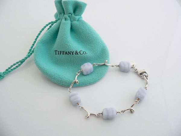 Tiffany & Co Silver Blue Chalcedony Bracelet Bangle Gemstone Gift Pouch Love