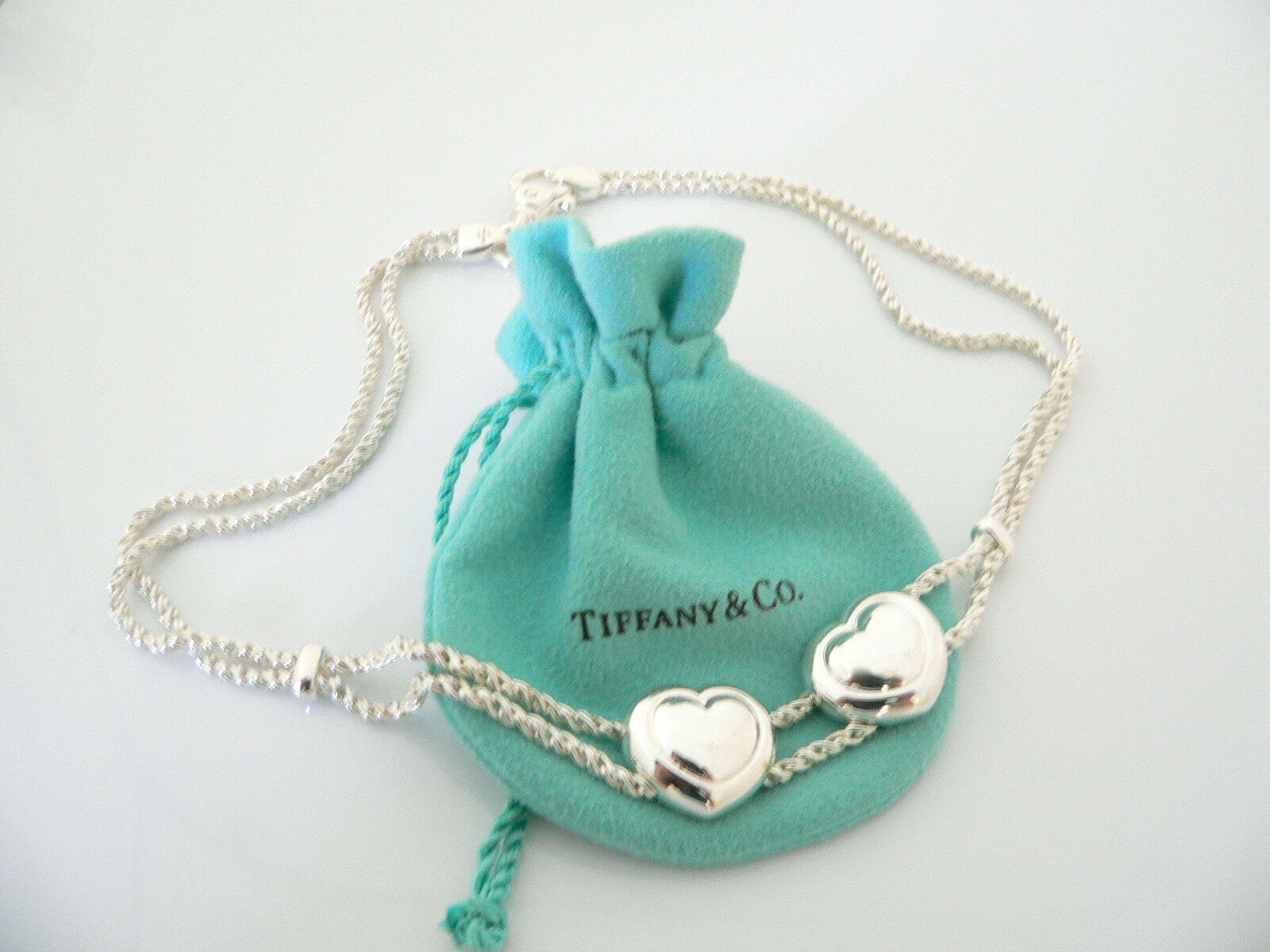 Tiffany & Co Heart Necklace Pendant Charm Love Gift Pouch Double Rope Chain Art