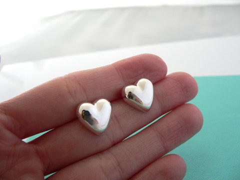 Tiffany & Co Silver Puffed Puff Heart Earrings Studs Rare Gift Love Anniversary