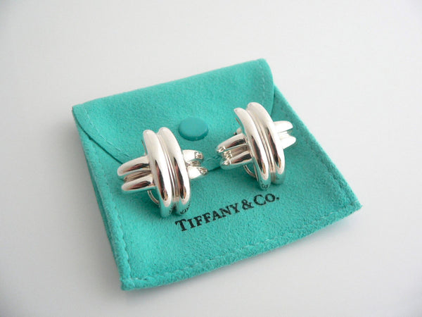 Tiffany & Co Silver Large Signature X Clip On Earrings Gift Pouch 1 Inch Size