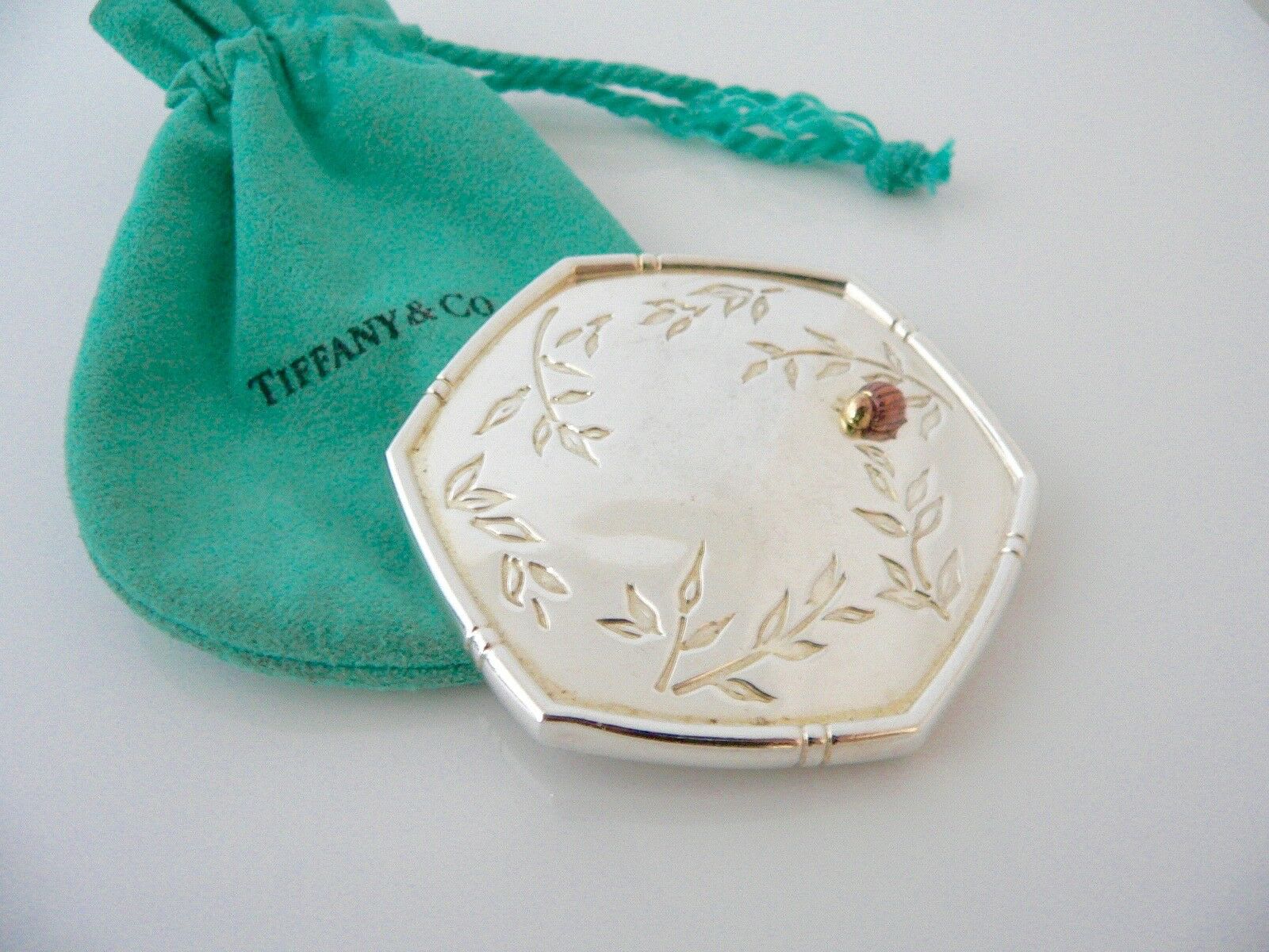 Tiffany & Co Silver Gold Bamboo Nature Ladybug Bug Mirror Compact Gift Love Art