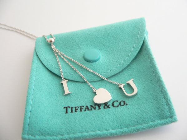 Tiffany & Co Silver I LOVE YOU Dangling Dangle Necklace Pendant Chain Gift Pouch