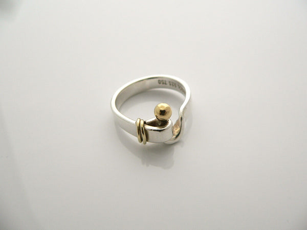 Tiffany & Co Silver 18K Gold Hook & Eye Ring Band Sz 4.5 Love Gift Rare