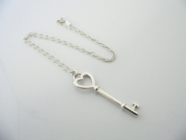 Tiffany Co Silver Large Heart Key Necklace Pendant 18 Inch Chain Gift Love