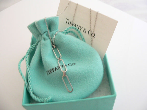 Tiffany & Co 18K Gold Paper Clip Necklace Pendant Charm Gift Pouch Love Dangling