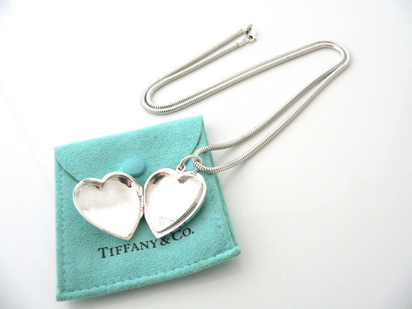 Tiffany & Co Silver Large Heart Locket Necklace Pendant 24 Inch Chain Pouch Love