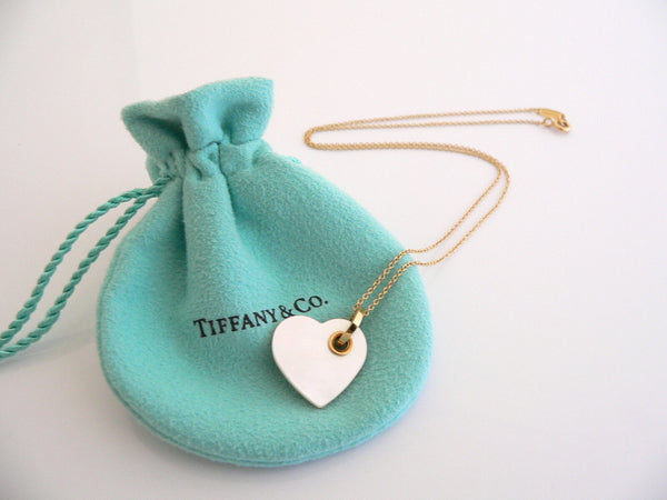 Tiffany & Co 18K Gold Mother of Pearl Heart Necklace Pendant Charm Gift Love