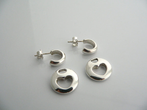 Tiffany & Co Silver Heart Stencil Cut Out Earrings Hoops Dangle Gift Love Art