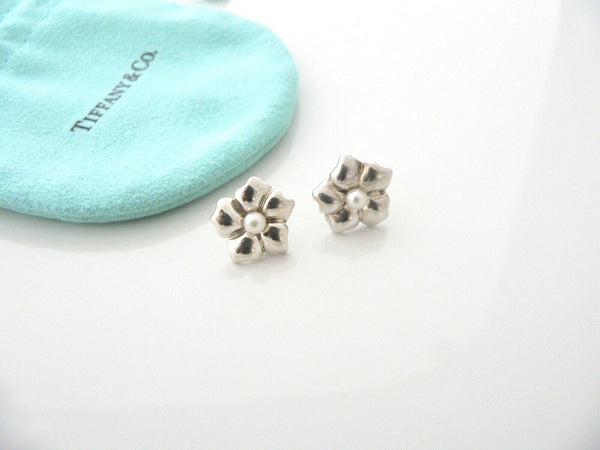Tiffany & Co Silver Pearl Flower Earrings Studs Gift Pouch Nature Lover Garden