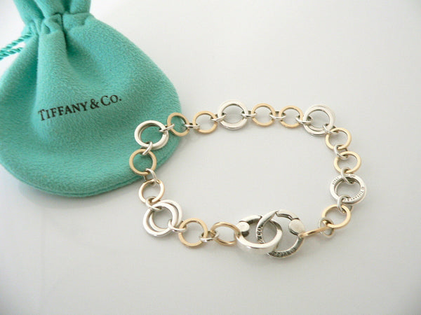 Tiffany & Co Silver 18K Gold Circles Link Bracelet Bangle 8.5 Inch Longer Gift