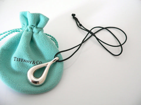 Tiffany & Co Teardrop Necklace Tear Drop Charm Pendant Black Silk Cord Silver Love Gift Art TCo
