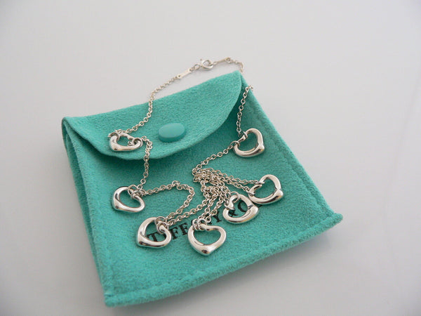 Tiffany & Co Silver Peretti 7 Open Heart Necklace Pendant Charm Chain Gift Pouch