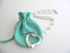 Tiffany & Co Peretti Silver Open Heart Link Necklace Pendant Charm Gift Pouch