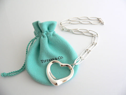Tiffany & Co Peretti Silver Open Heart Link Necklace Pendant Charm Gift Pouch
