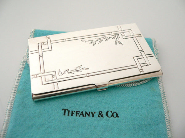 Tiffany & Co Business Card Case Silver Nature Bamboo Leaves Office Gift Pouch