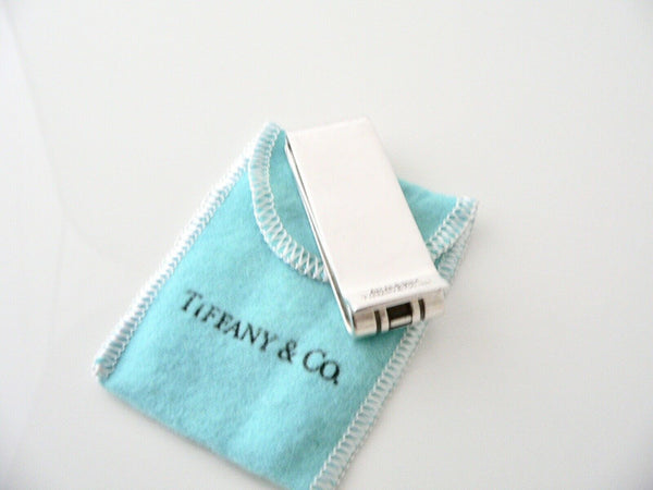 Tiffany & Co Silver Atlas Roman Numeral Double Sides Money Clip Gift Pouch Love