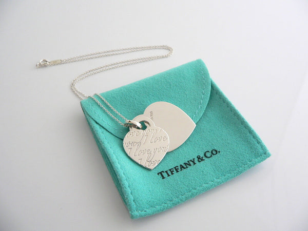 Tiffany & Co Heart I Love You Necklace Silver Double Pendant Charm Chain Gift