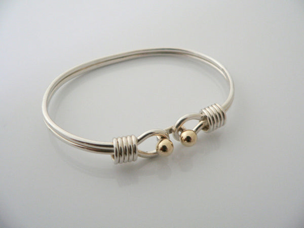 Tiffany & Co Silver 18K Gold Hook Bangle Ball Bracelet Gift Love Statement