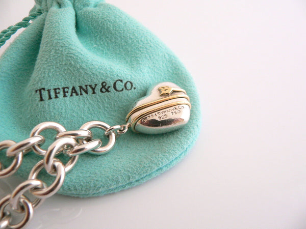 Tiffany & Co Silver 18K Gold Heart Arrow Charm Dangle Bracelet Bangle Gift Pouch