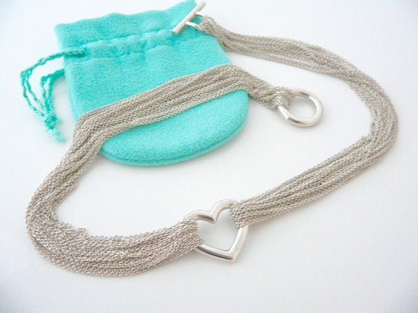Tiffany & Co Silver Mesh Heart Necklace Pendant Charm Chain 17.5 Inch Longer