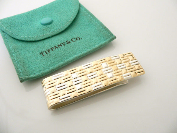 Tiffany & Co Silver 18K Gold Money Clip Textured Weave Holder Love Man Gift Cool