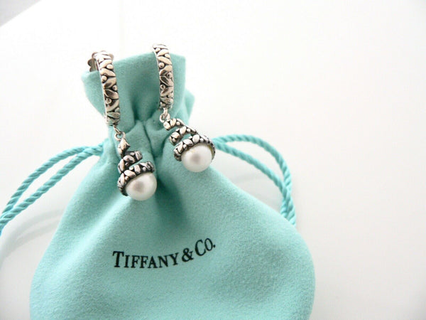 Iridesse Tiffany & Co Pearl Dangle Dangling Hoop Earrings Silver Love Gift Pouch