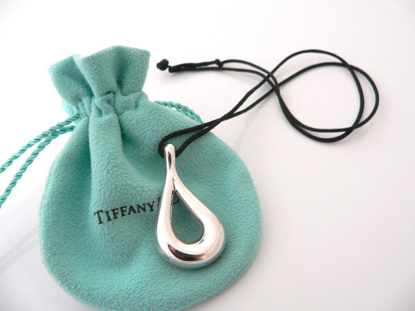 Tiffany & Co Teardrop Necklace Tear Drop Charm Pendant Black Silk Cord Silver Love Gift Art TCo