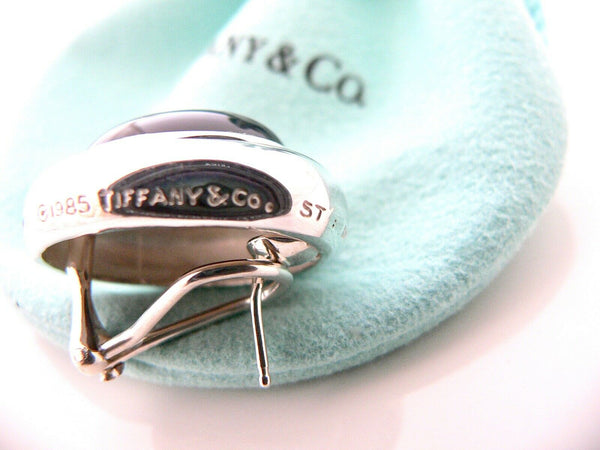 Tiffany & Co Onyx Earrings Pierced Omega Back Silver Love Gift Pouch T and Co
