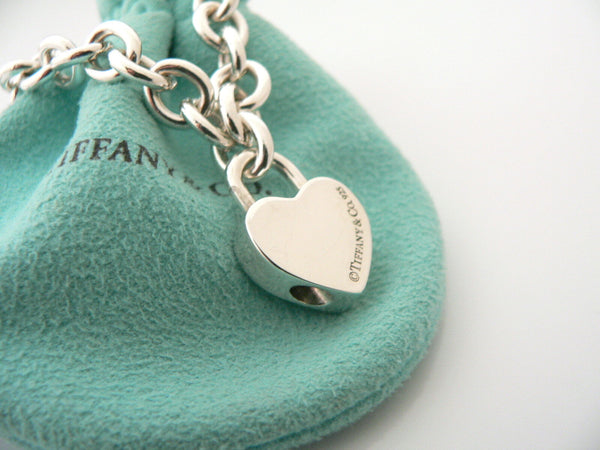 Tiffany & Co Silver LOVE Heart Bracelet Bangle Padlock Charm 7.75 Inch Gift Love