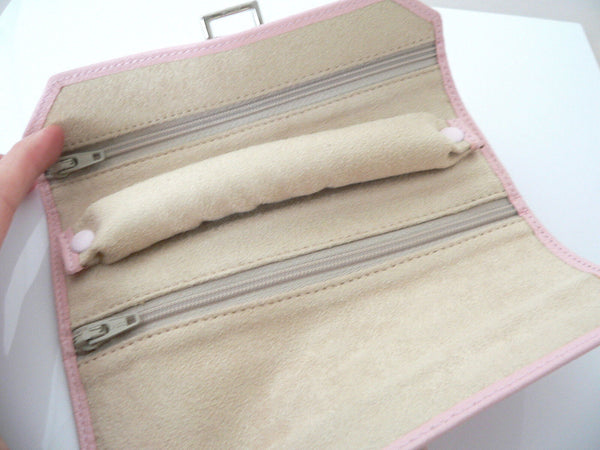 Tiffany & Co Travel Case Jewelry Roll Pink Leather Purse Handbag Bag Gift Pouch