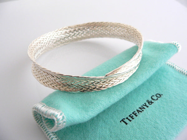 Tiffany & Co Leaf Bracelet Bangle Basket Weave Cuff Bangle Love Gift Pouch Cool