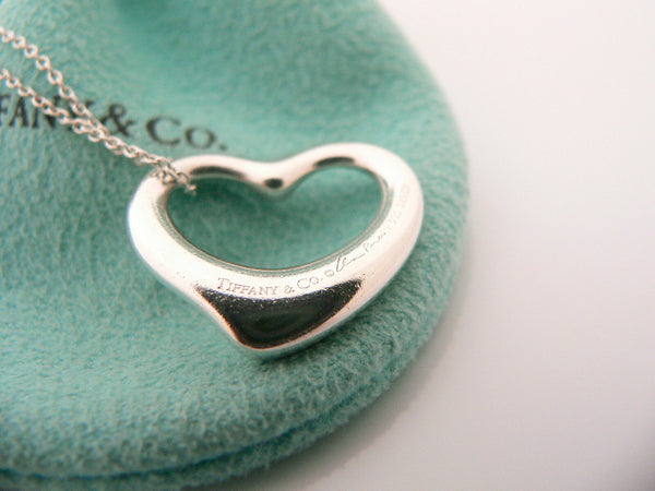 Tiffany & Co  Peretti Diamond Open Heart Necklace Pendant Charm Gift Love Pouch