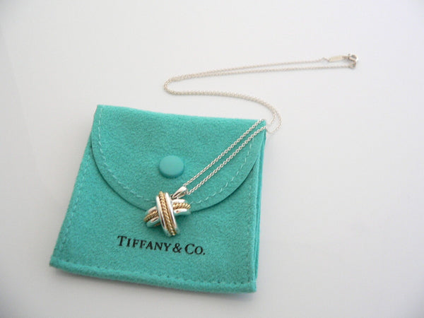 Tiffany & Co Silver 18K Gold Signature X Necklace Pendant Gift Pouch Love Pouch