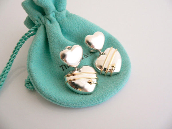 Tiffany & Co Silver 18K Gold Heart Earrings Arrow Dangling Pierced Love Gift Art