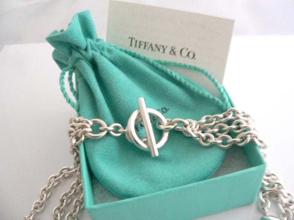 Tiffany & Co Silver Heart Link Toggle Necklace Link Chain Gift Pouch Love Box