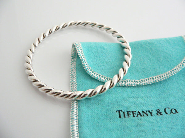 Tiffany & Co Silver Twist Twirl Bangle Bracelet Stackable Gift Pouch Love T Co