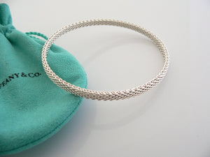 Tiffany & Co Silver Somerset Mesh Narrow Bracelet Bangle Rare Gift Pouch Love