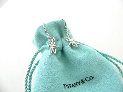 Tiffany & Co Silver Dragonfly Dangling Dangle Earrings Nature Lover Gift Pouch