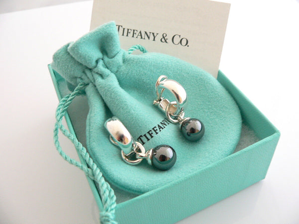 Tiffany & Co Silver Hematite Fascination Ball Bead Dangling Dangle Earrings Gift