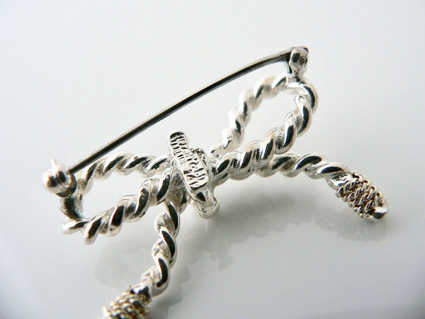 Tiffany & Co Ribbon Pin Textured Twisted Brooch Silver 14K Gold Love Gift Rare