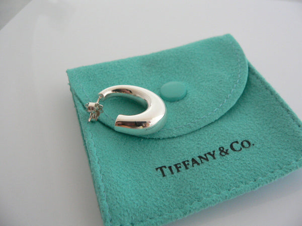 Tiffany & Co Silver J Hoop Puff Earrings Studs Rare Gift Pouch Love Statement