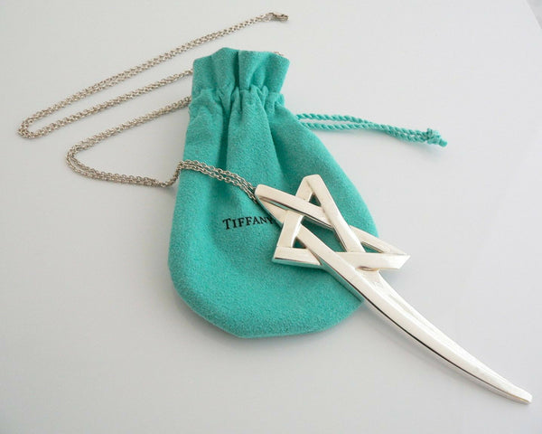 Tiffany & Co Silver XL Large Shooting Star Necklace Pendant 35 Inch Gift Pouch