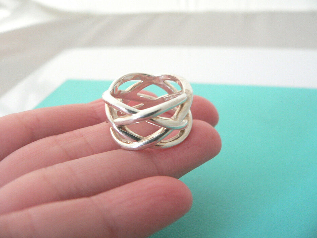Tiffany & Co Silver Braided Knot Ring Wide Band Sz 6.25 Gift Love